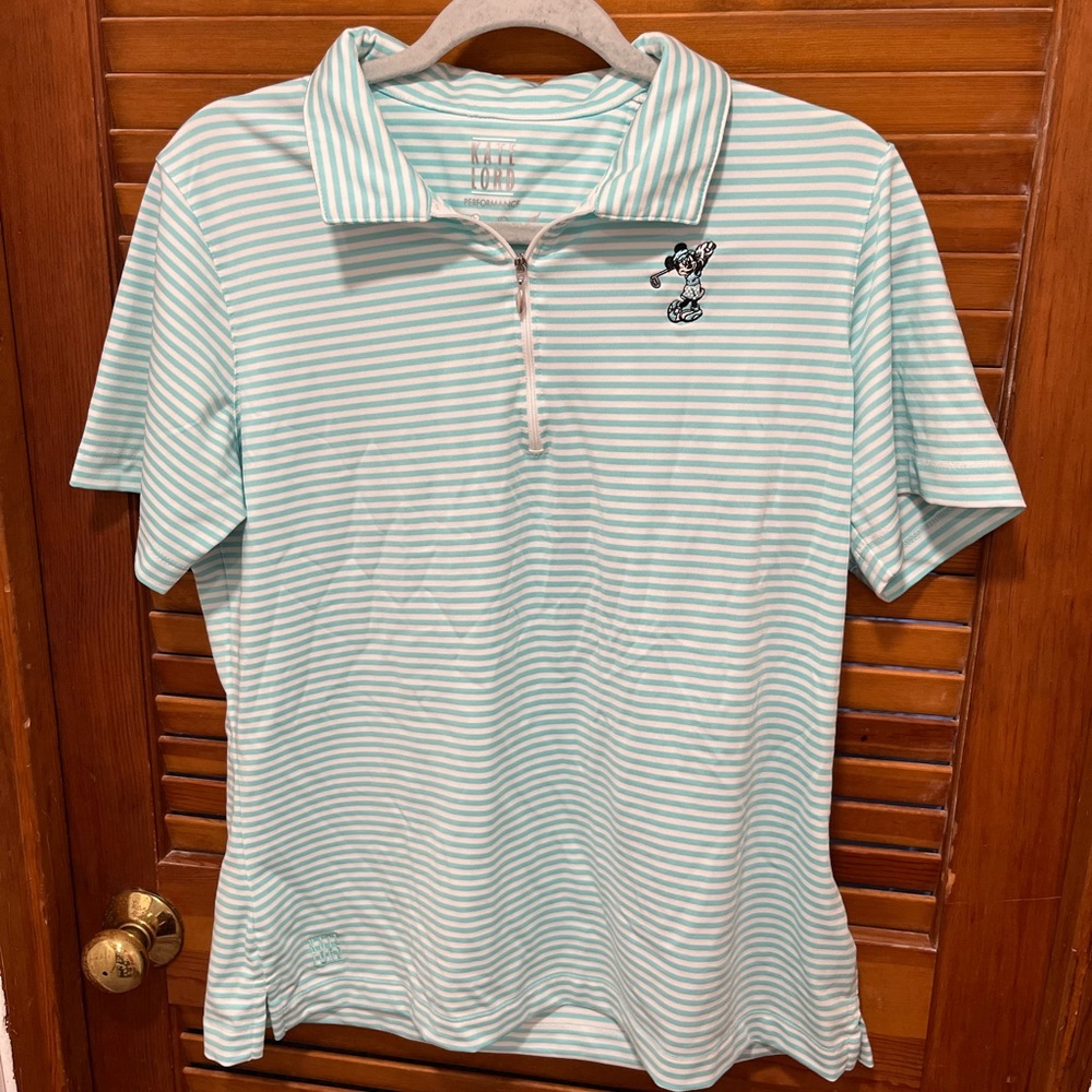 Striped Polo Top in Light Mint and White - Women's